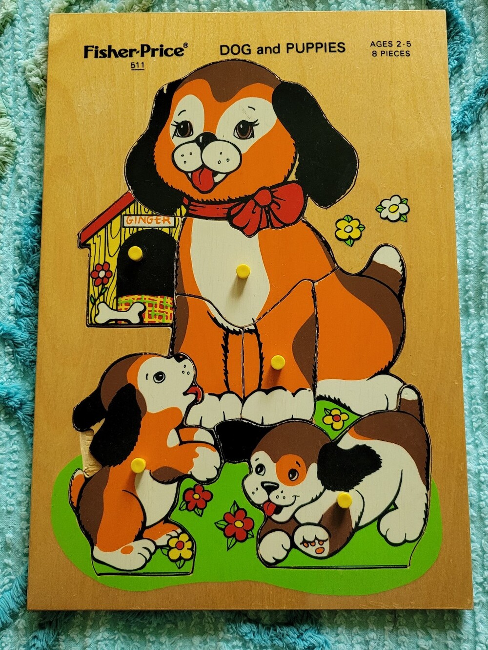 Fisher-Price Vintage Dog and Puppies Wooden Peg Puzzle